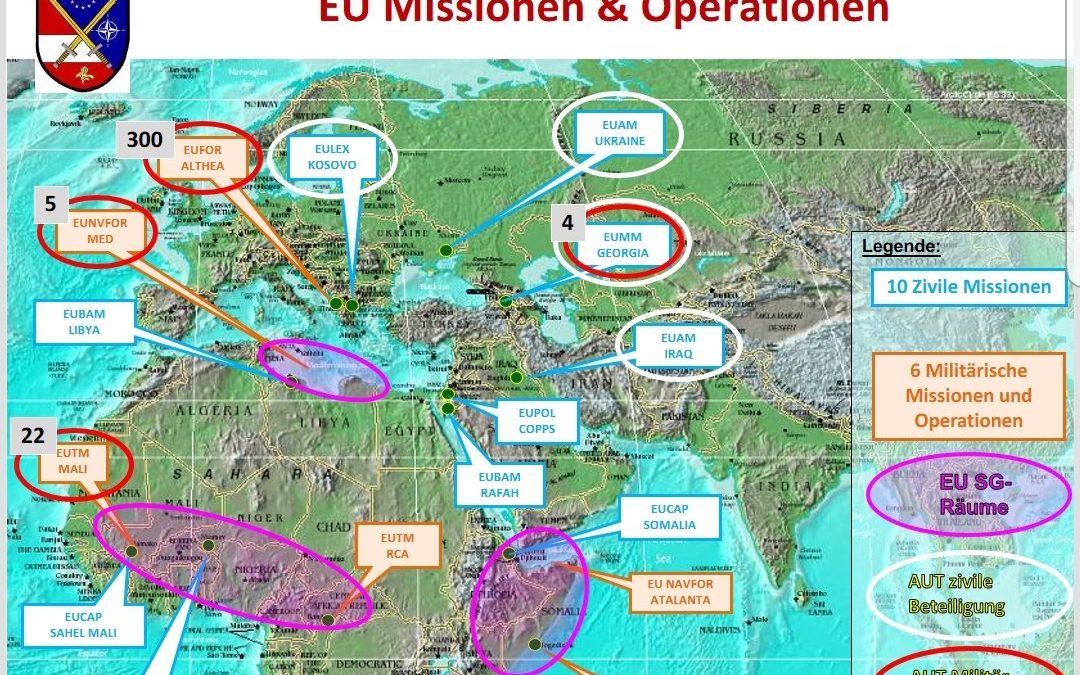 Mapa vojenských operací EU v zahraničí