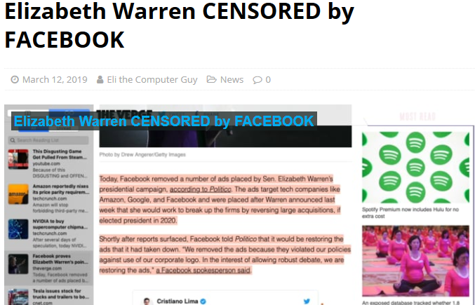 Facebook cenzuroval kandidátku na amerického prezidenta Elizabeth Warrenovou