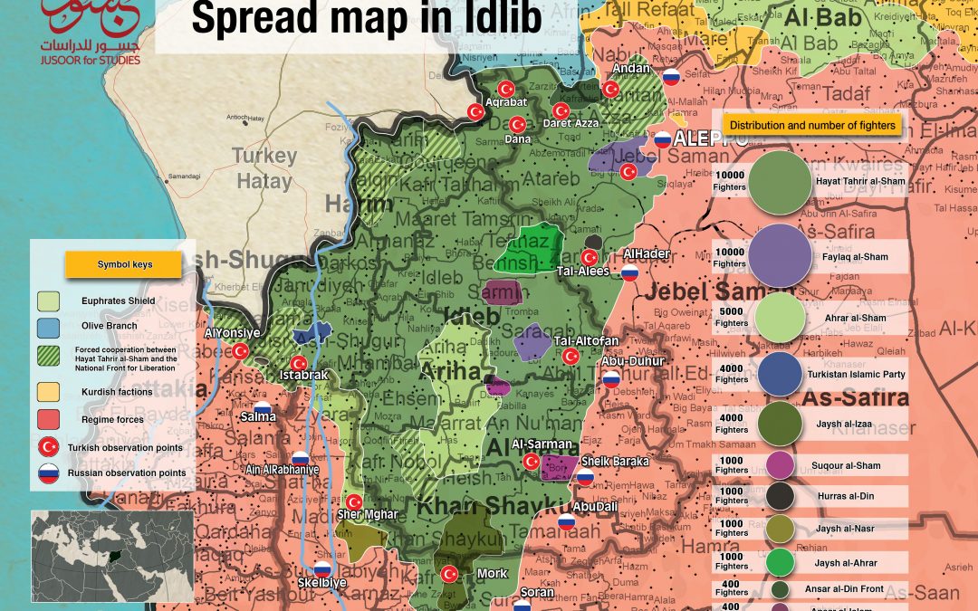 Rozložení džihádistických skupin v provincii Idlíb