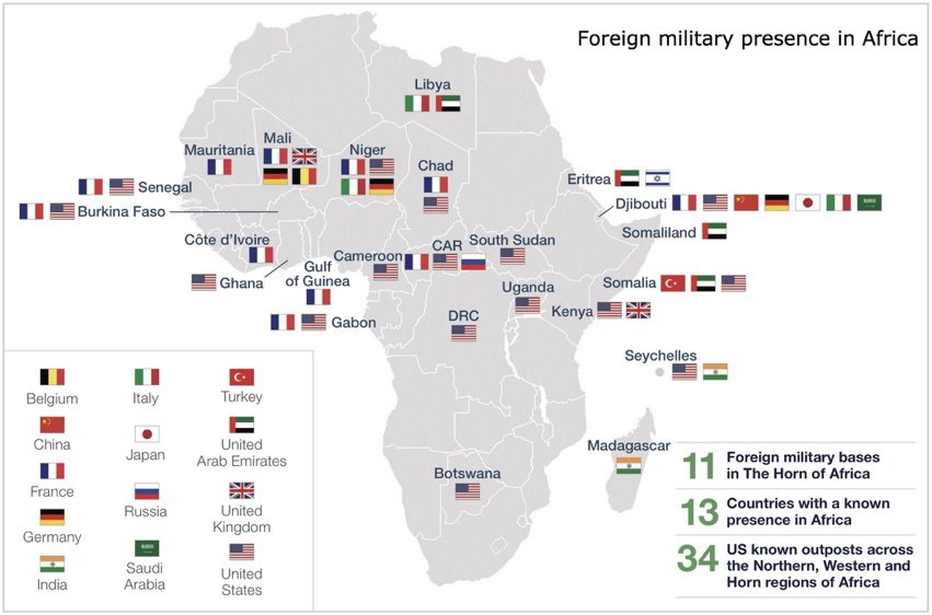 Mapa zahraniční vojenské přítomnosti v Africe