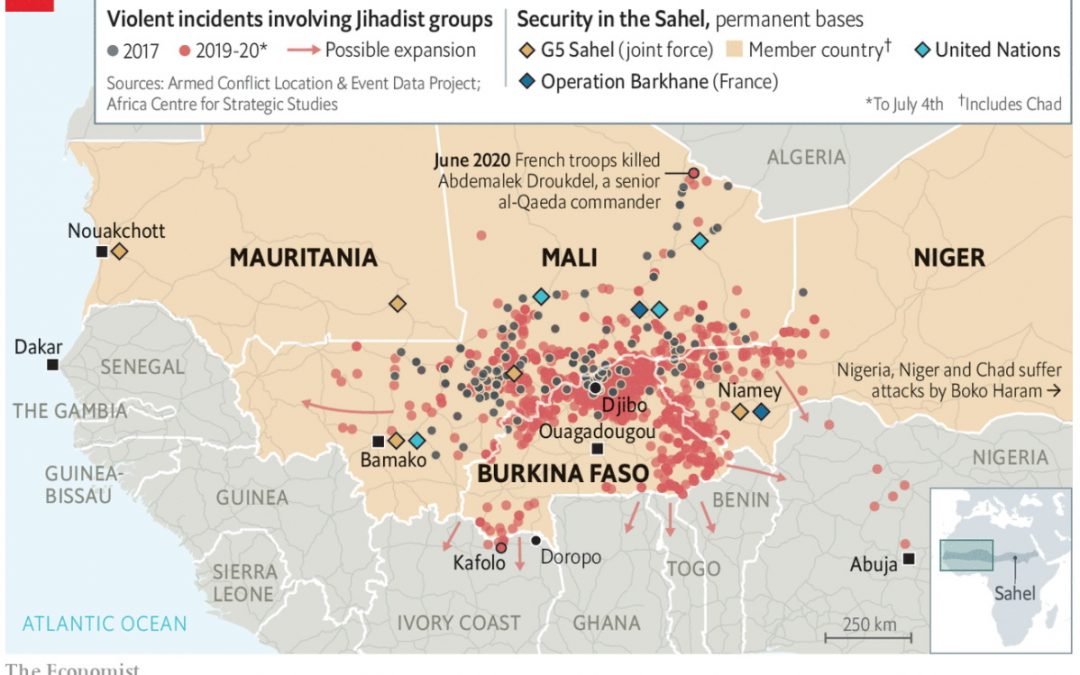 Mapa džihádistických násilností v SAHELu