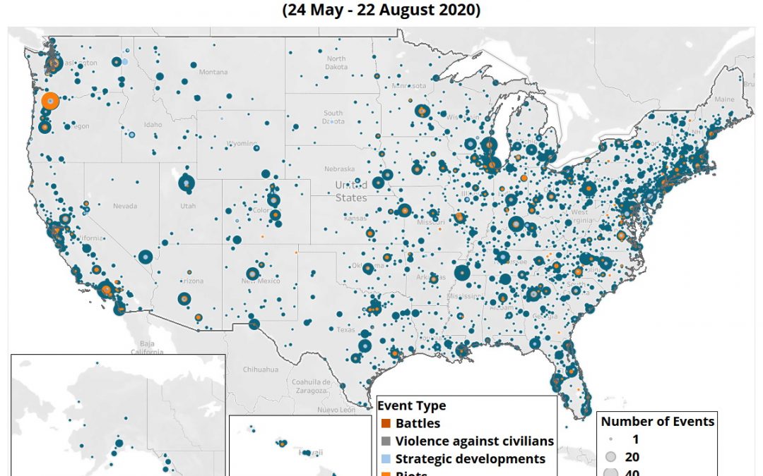 Mapa politického násilí a demonstrací v USA